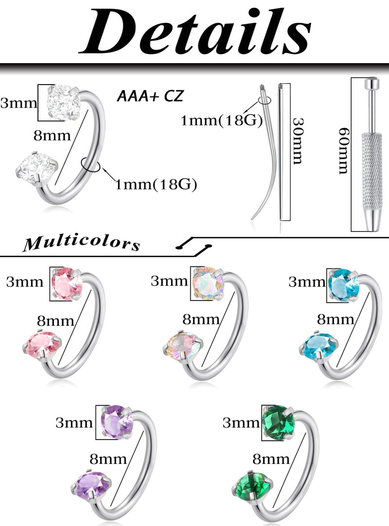 Tornito Horseshoe Nose Rings Half Hoop Earrings For Women Internally Threaded Double CZ Daith Tragus Helix Earring Lip Labret Septum Piercing 18G 20G 8mm Silver Gold Plated - Image 2