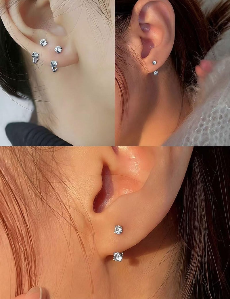 Tornito Horseshoe Nose Rings Half Hoop Earrings For Women Internally Threaded Double CZ Daith Tragus Helix Earring Lip Labret Septum Piercing 18G 20G 8mm Silver Gold Plated - Image 4