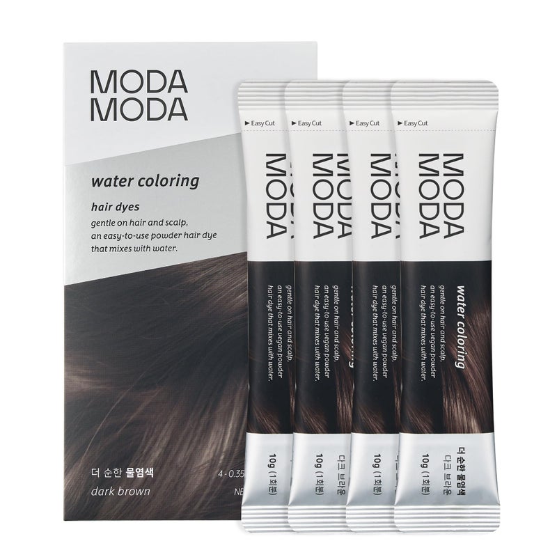MODA MODA MODAMODA Water Coloring Hair Dye - Individually Packed Water-Activated Dark Brown Hair Color Powder with Polyphenols - Gentle, Vegan and for All Hair Types (0.35 oz, 4 Packets) - Image 1