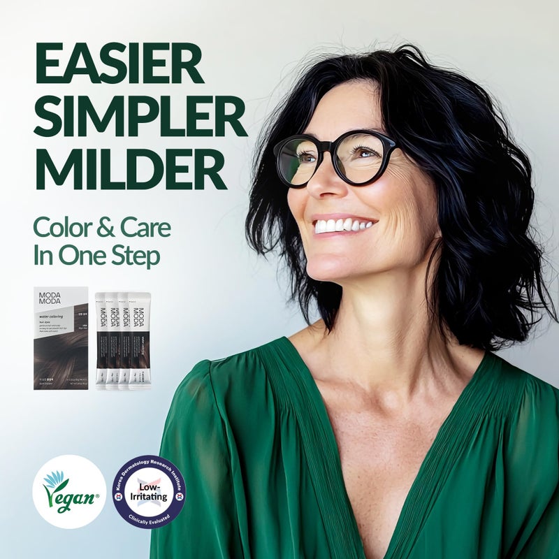 MODA MODA MODAMODA Water Coloring Hair Dye - Individually Packed Water-Activated Dark Brown Hair Color Powder with Polyphenols - Gentle, Vegan and for All Hair Types (0.35 oz, 4 Packets) - Image 2