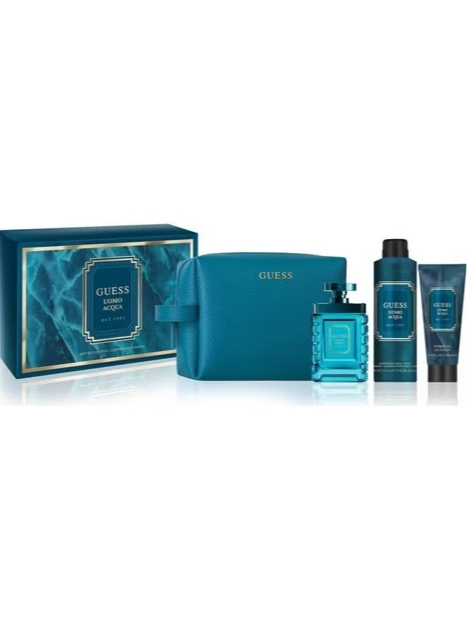 Guess Uomo Aqua Gift Set Eau de Toilette 100ml + Deodorant Body Spray 226ml + Shower Gel 100ml + Bag - Image 1