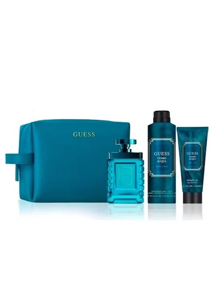 Guess Uomo Aqua Gift Set Eau de Toilette 100ml + Deodorant Body Spray 226ml + Shower Gel 100ml + Bag - Image 3