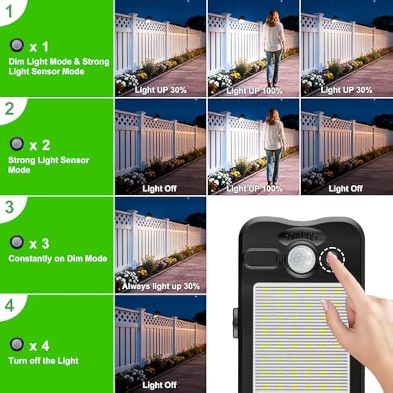 Tryme Clip on Solar Lights Outdoor Motion Sensor Lights 60 LEDs, 3 Modes, Dual Charging, Portable Waterproof Security Light for Fence, Deck, Camping, Grill (2 Pack) - Image 3