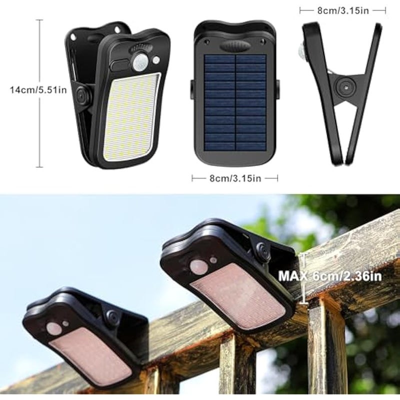 Tryme Clip on Solar Lights Outdoor Motion Sensor Lights 60 LEDs, 3 Modes, Dual Charging, Portable Waterproof Security Light for Fence, Deck, Camping, Grill (2 Pack) - Image 4