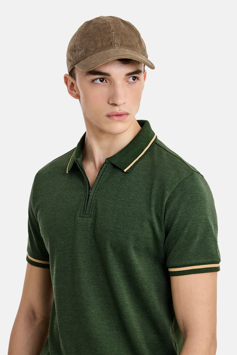 Snitch Dark Green Dark Green Textured Half Sleeve Regular Fit Casual T-Shirt for Men | Best Price UAE