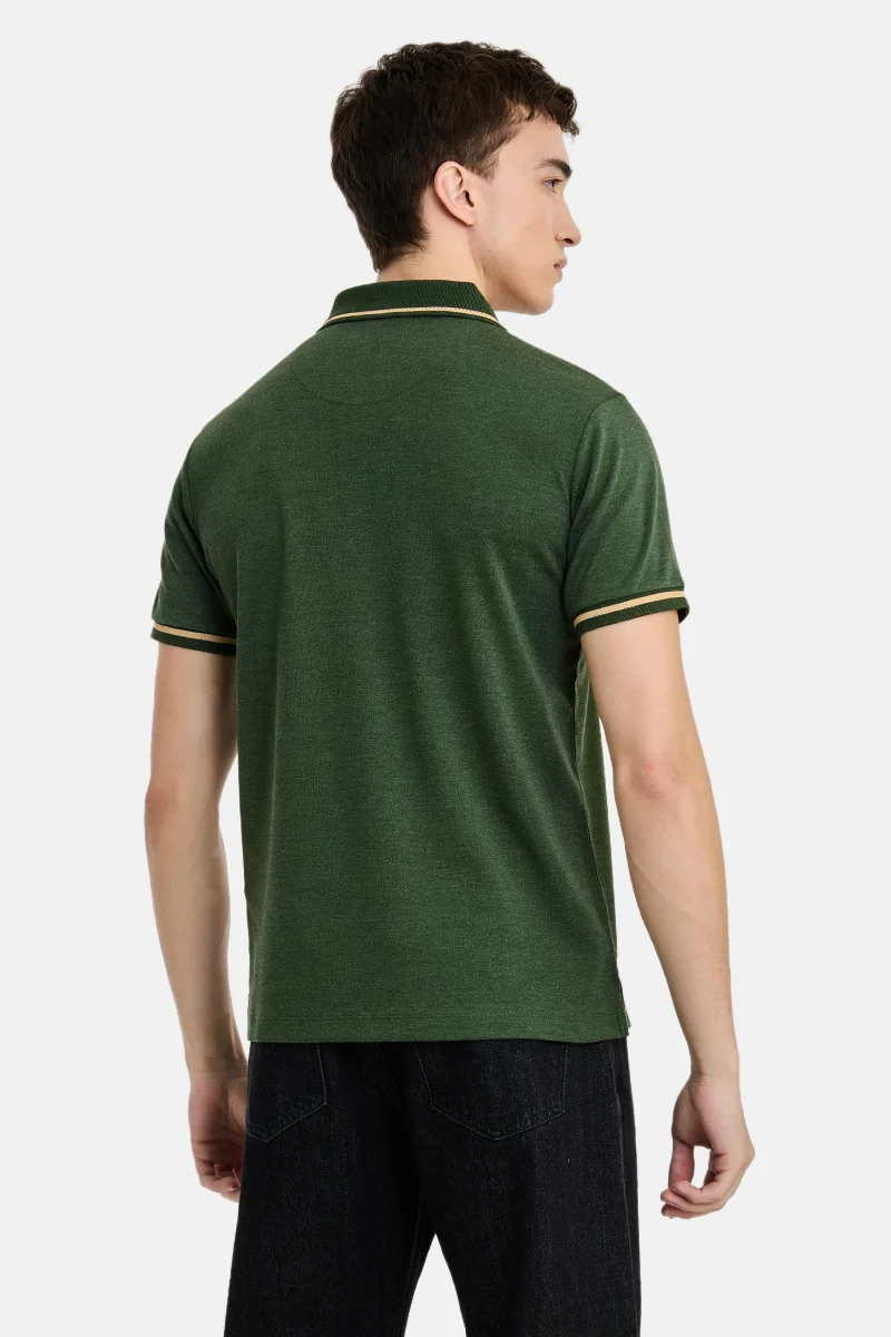 Snitch Dark Green Dark Green Textured Half Sleeve Regular Fit Casual T-Shirt for Men | Best Price UAE