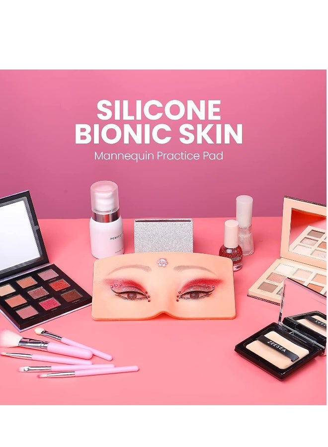 Makeup Practice Face Board 3D Realistic Pad with Brushes for Artist Practice, Eyeshadow Eyeliner Eyebrow Lash mapping Skin Eye Make up Model (Yellow) - Image 2