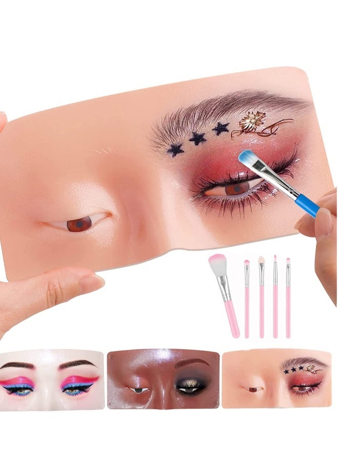 Makeup Practice Face Board 3D Realistic Pad with Brushes for Artist Practice, Eyeshadow Eyeliner Eyebrow Lash mapping Skin Eye Make up Model (Yellow) - Image 1