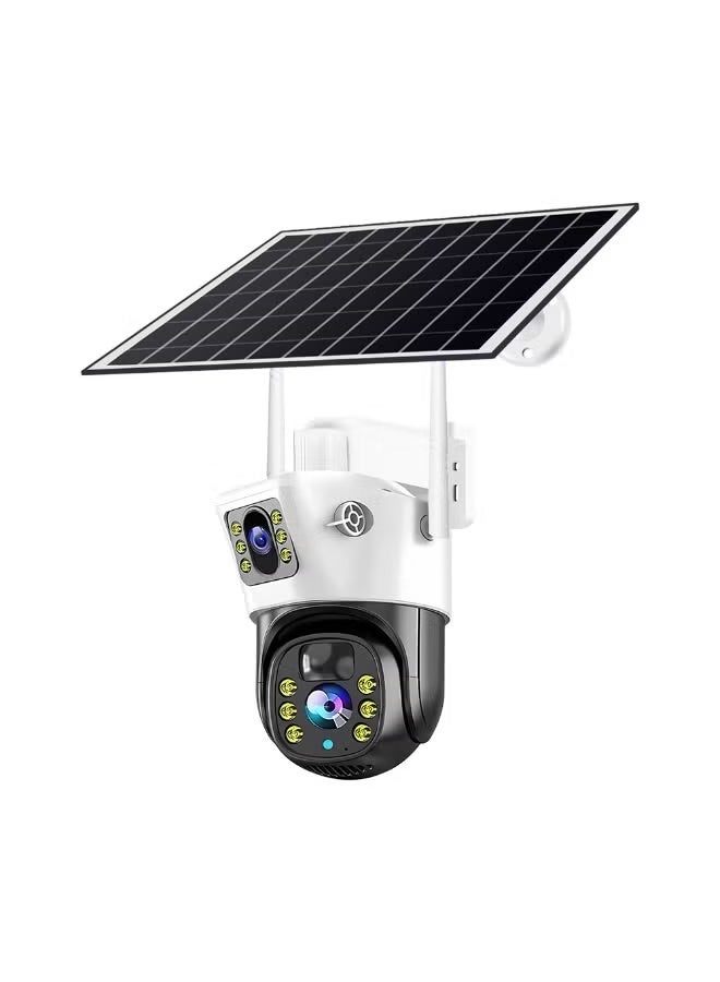 JAJEEK V380 Dual Lens 6MP Solar-Powered Security Camera VCS09-W with Wireless WiFi and IP Connectivity, PTZ Control, Dual Lens Monitoring, Waterproof & Weatherproof Design, Solar Rechargeable Battery, Network Remote Access for Home, Office, Garden, and Commercial Use - Image 1