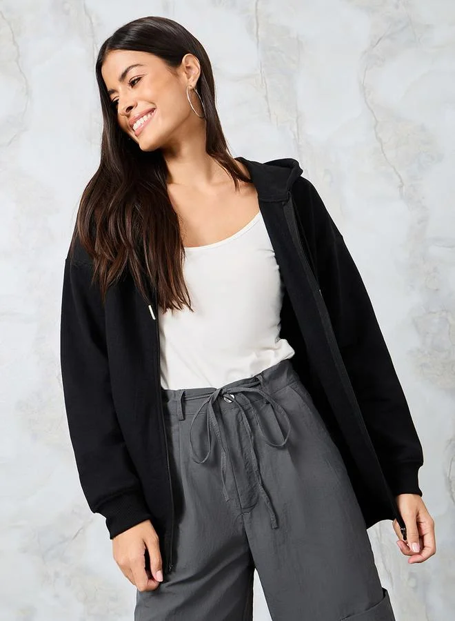 Styli Oversized Zip Through Longline Hoodie