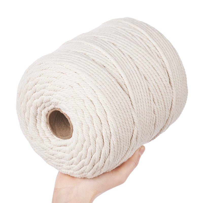AIFUN Macrame Cord 6mm x 218Yards Natural Cotton Macrame Rope 4 Strands Twisted Macrame Cotton Cord for Wall Hanging Plant Hangers Crafts Gift Wrapping and Wedding Decorations6mmX200m