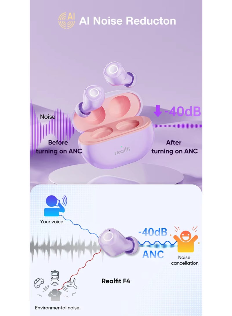 Realfit F4 Mini ANC Bluetooth Earphones 40dB Active Noice Cancellation HIFI Heavy Bass Wireless Earbuds for realme xiaomi - Image 4