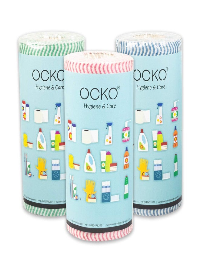 Ocko Non-Woven Fabric Reusable and Washable Multi-Purpose Kitchen Swipe Rolls | 250x300mm, 50 Pulls Per Roll (Multicolor, Pack of 3) (Oc-FbricRol-Pk3) - Image 1