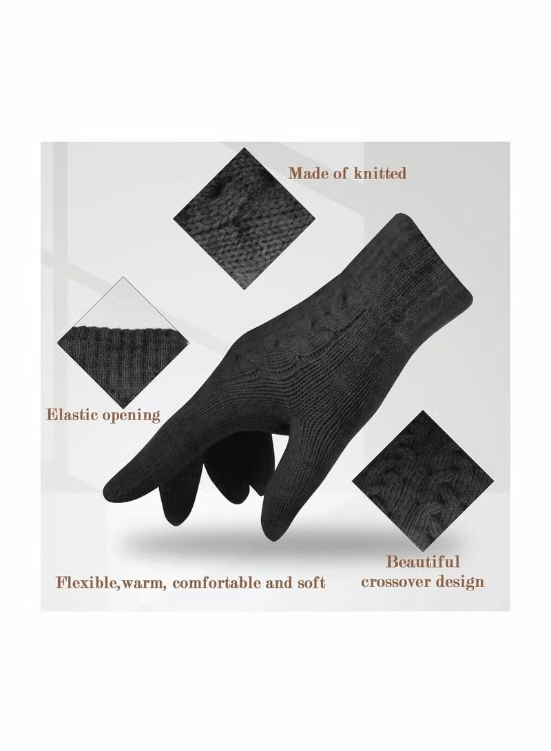 Women Touch Screen Gloves - Winter Warm Gloves Touchscreen Mittens Thermal Fleece Lined Knitted Gloves for Outdoor - Image 2
