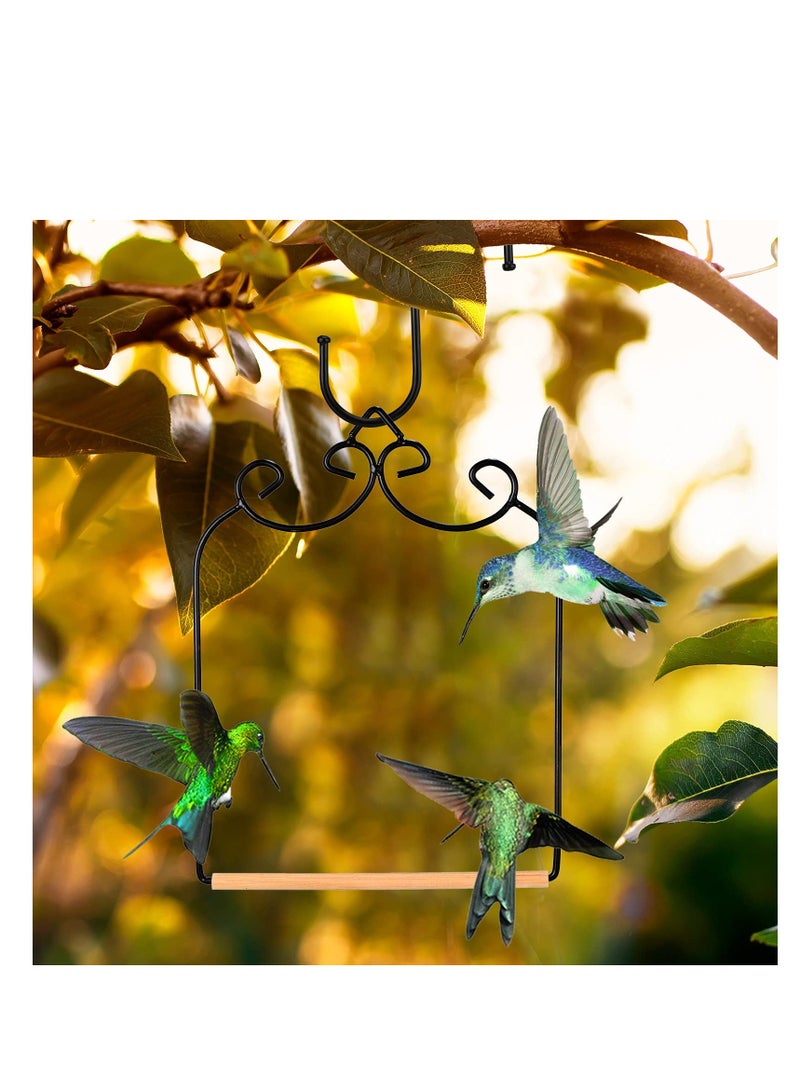 Excefore Hummingbird Swing Metal Frame, 2 Pcs Wooden Dowel Humming Bird Perch Swing Feeder Accessory, with Black Iron S Shaped Hook, for Hanging Outdoor Lawn Patio Garden or Indoor Office - Image 5