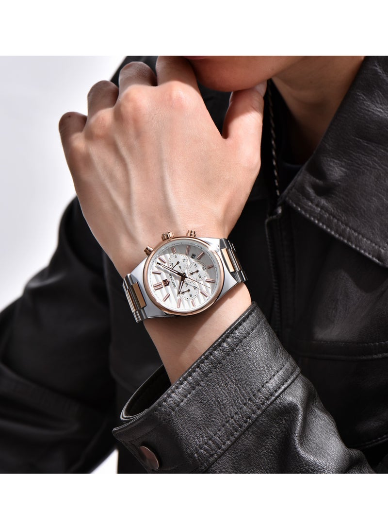 BENYAR Mens Watches Multifunction Chronograph Date Quartz Watch for Men Stainless Steel Band Wrist Watch Gift for Men Casual Business - Image 2