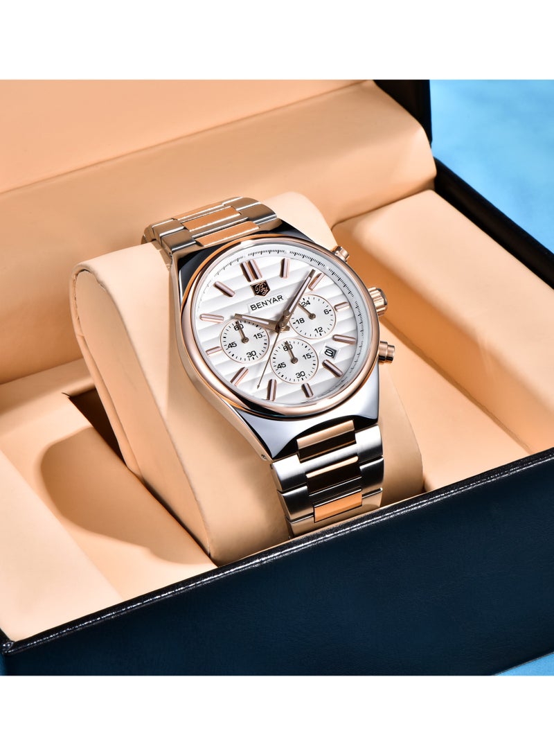 BENYAR Mens Watches Multifunction Chronograph Date Quartz Watch for Men Stainless Steel Band Wrist Watch Gift for Men Casual Business - Image 3