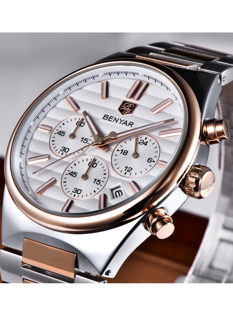 BENYAR Mens Watches Multifunction Chronograph Date Quartz Watch for Men Stainless Steel Band Wrist Watch Gift for Men Casual Business - Image 4