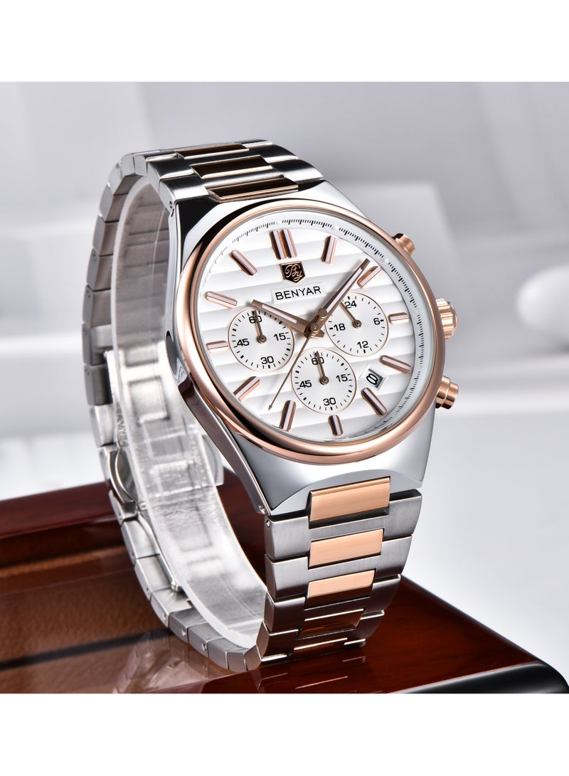 BENYAR Mens Watches Multifunction Chronograph Date Quartz Watch for Men Stainless Steel Band Wrist Watch Gift for Men Casual Business - Image 5