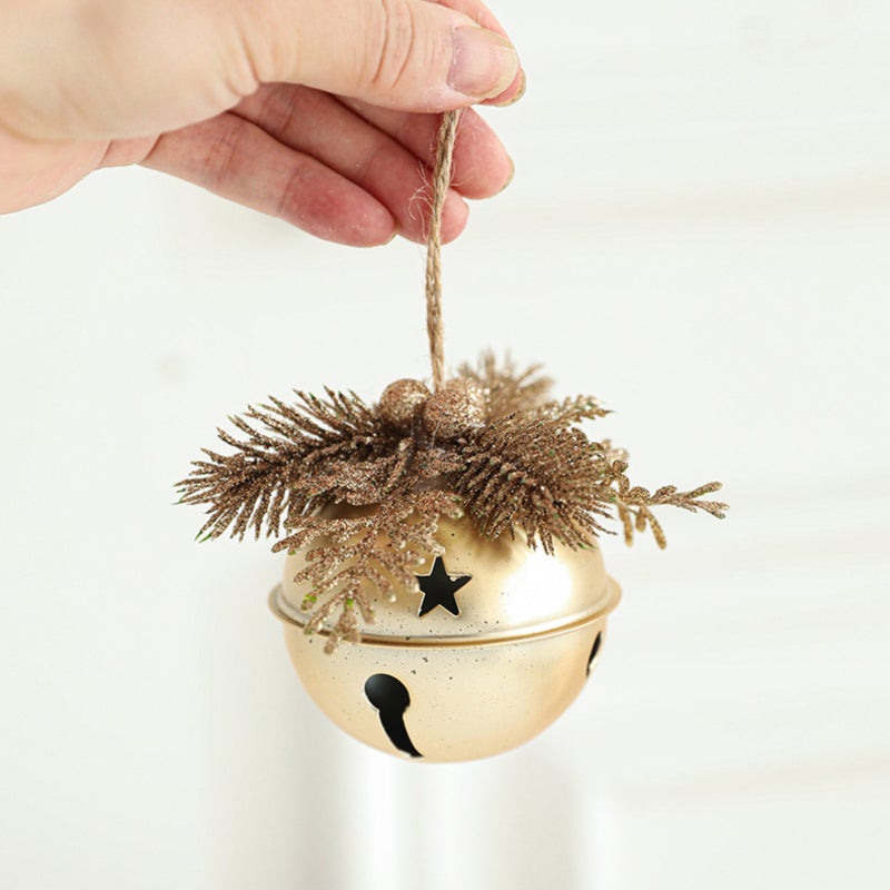 Christmas bells, metal bells, Christmas tree decorations, hemp rope hanging ornaments, classic hazelnut shapes - Image 2