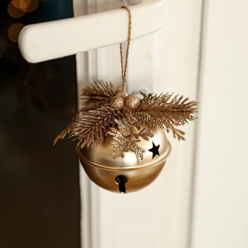 Christmas bells, metal bells, Christmas tree decorations, hemp rope hanging ornaments, classic hazelnut shapes - Image 3