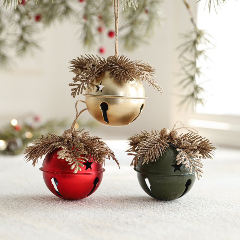 Christmas bells, metal bells, Christmas tree decorations, hemp rope hanging ornaments, classic hazelnut shapes - Image 5