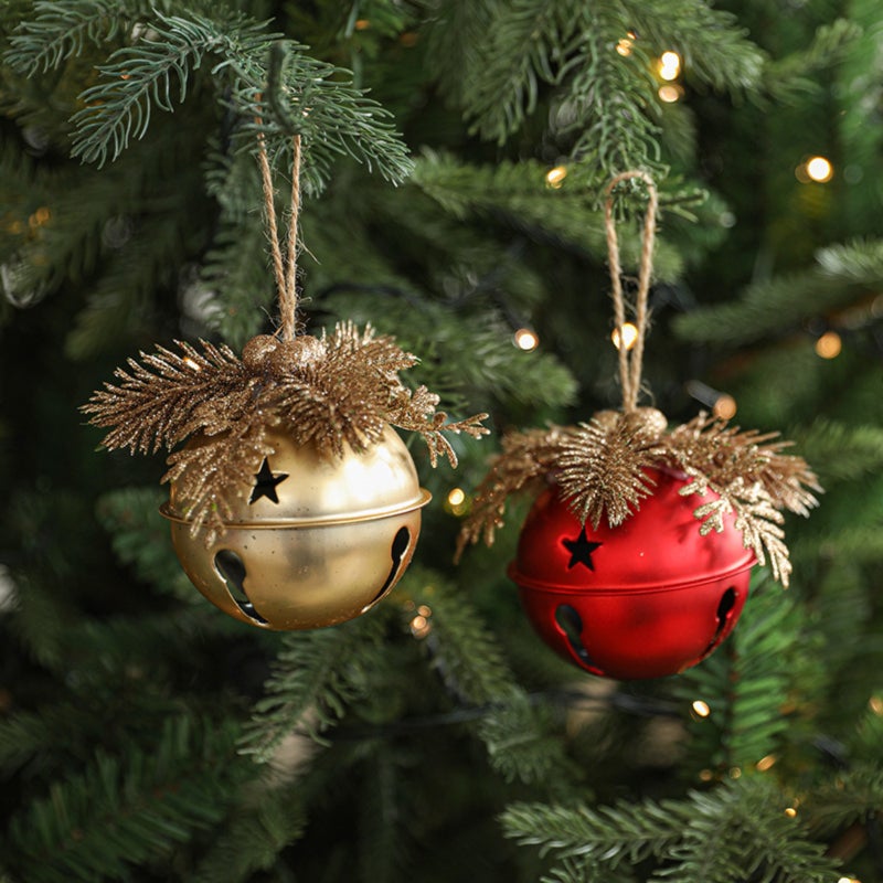Christmas bells, metal bells, Christmas tree decorations, hemp rope hanging ornaments, classic hazelnut shapes - Image 4