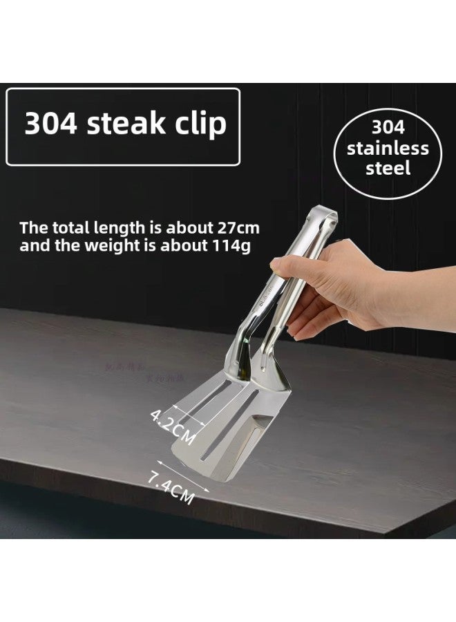 Thickened Stainless Steel Food Tongs Bread Tongs Barbecue Tongs Buffet Tongs Lotus Tongs Steak Tongs Barbecue Supplies-Color:Silver-304 Steak Clip  - Image 1
