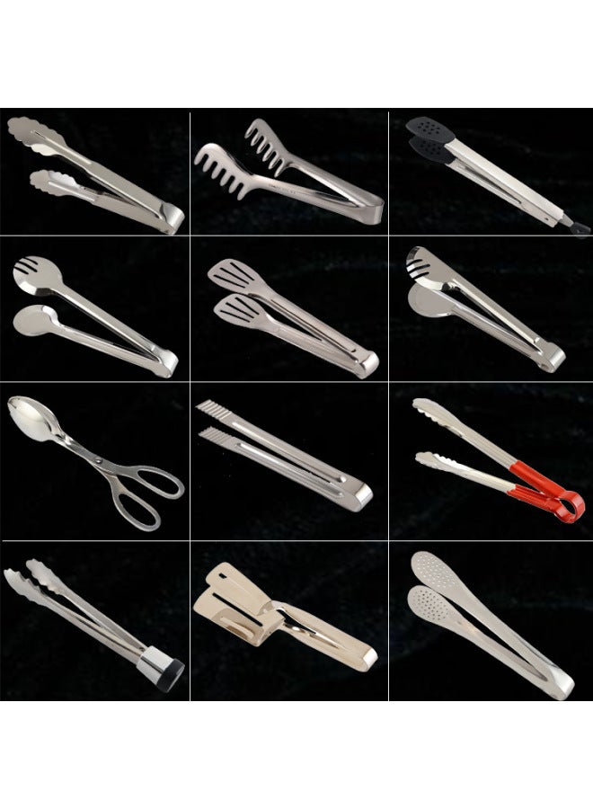 Thickened Stainless Steel Food Tongs Bread Tongs Barbecue Tongs Buffet Tongs Lotus Tongs Steak Tongs Barbecue Supplies-Color:Silver-304 Steak Clip  - Image 2