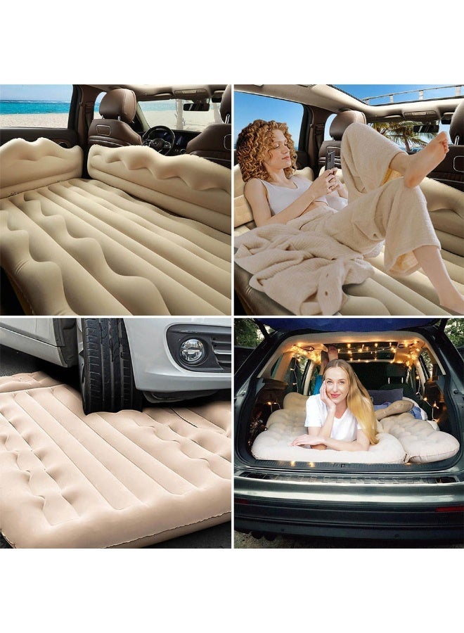 Back Seat Travel Inflatable Car Air Mattress  - Premium Portable Sleep Bed with 2 Pillows & Supportive Base for SUV, Sedan & Camping - Beige/Cream - Image 2
