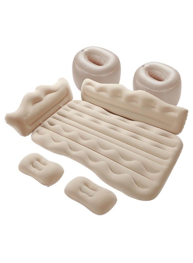 Back Seat Travel Inflatable Car Air Mattress  - Premium Portable Sleep Bed with 2 Pillows & Supportive Base for SUV, Sedan & Camping - Beige/Cream - Image 1