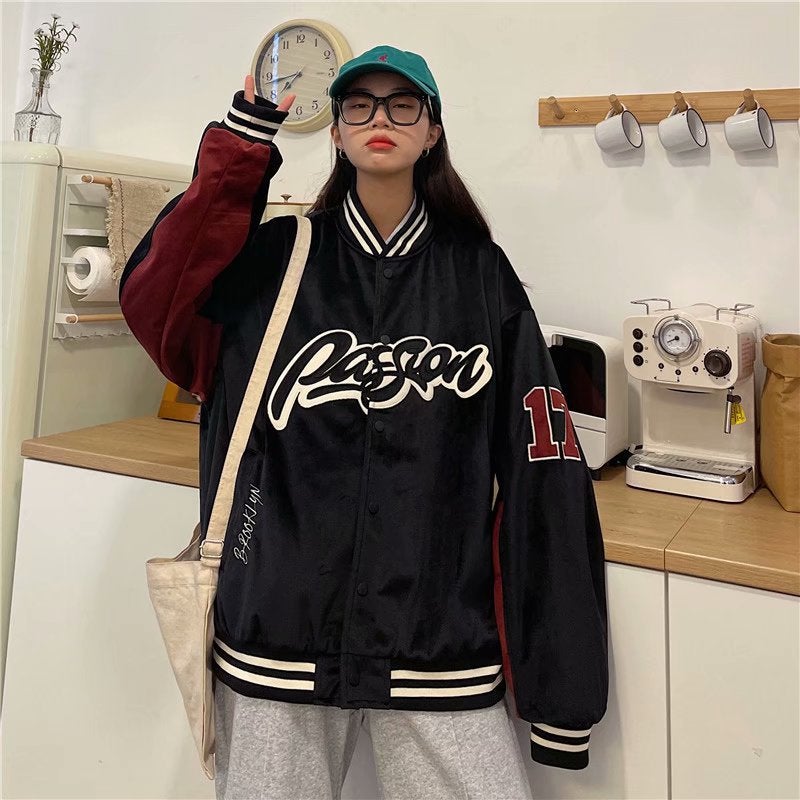 Letter Embroidered Jacket For Couple American Fashion Oversize Baseball Uniform Retro Loose Long Sleeve Jacket - Image 3