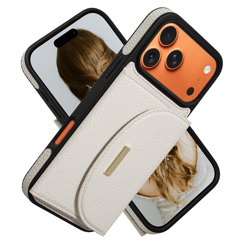 Keallce Wallet Case for iPhone 17 Pro Max 6.9'', Flip Case with RFID Blocking Card Holder Slots Kickstand, PU Leather Protective Folio Cover for Women, Beige - Image 1