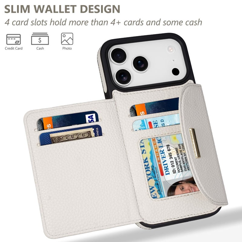 Keallce Wallet Case for iPhone 17 Pro Max 6.9'', Flip Case with RFID Blocking Card Holder Slots Kickstand, PU Leather Protective Folio Cover for Women, Beige - Image 2