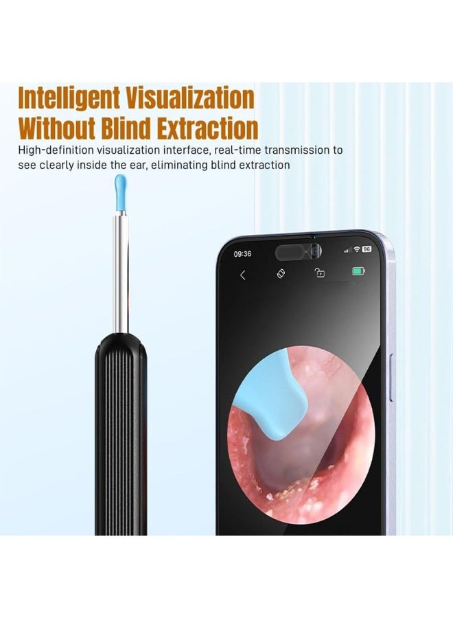 YelaJoy Ear Wax Removal, 2000w HD camera,  Wi-Fi Visible Wax Elimination Spoon, Earwax Remover Tool with 8 Pcs Ear Set and 6 soft silicone ear spoons, Earwax Removal Kit with Light , Ear Cleaner for iOS & Android (Black 7-Piece Set) - Image 2