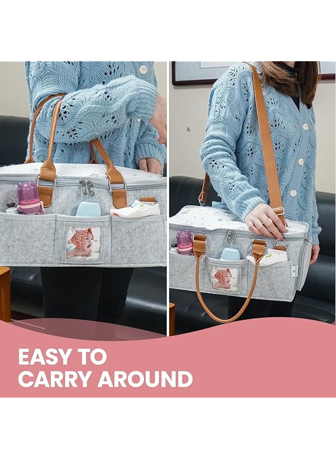 TRASSLE Baby Diaper Caddy Organizer With Lid Multiple Compartments Baby Caddy Waterproof Diaper Tote Bag  - Image 5
