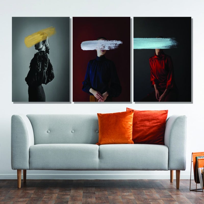 Marktna Three modern canvas paintings of a girl design with a hollow frame, measuring (120×60), three pieces - Image 1