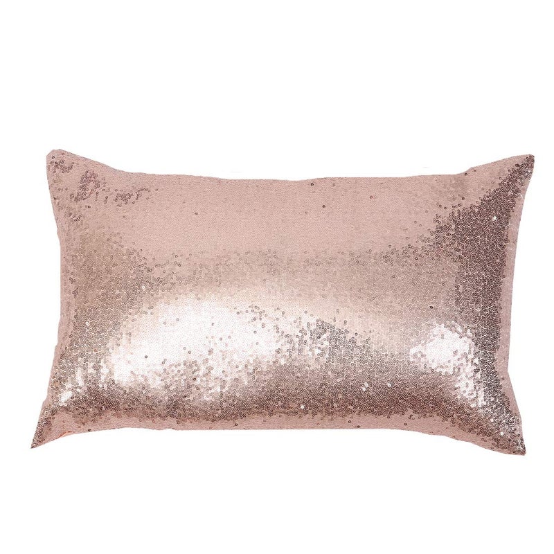 Poise3EHome 12x20inches Sequin Throw Pillow Covers Rose Gold Decorative Pillow Covers for Couch  Bed  Living Room  Christmas (Rose Gold  1PCS)