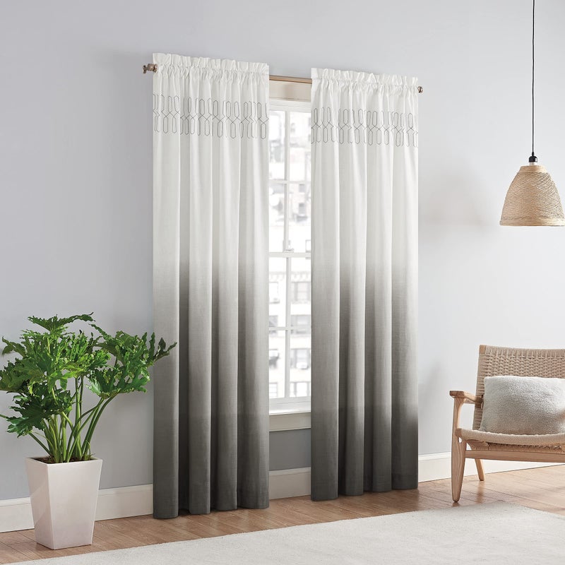 Vue Arashi Modern Boho Decorative Ombre Rod Pocket Window Curtain for Living Room 1 Panel 52 in x 95 in Grey