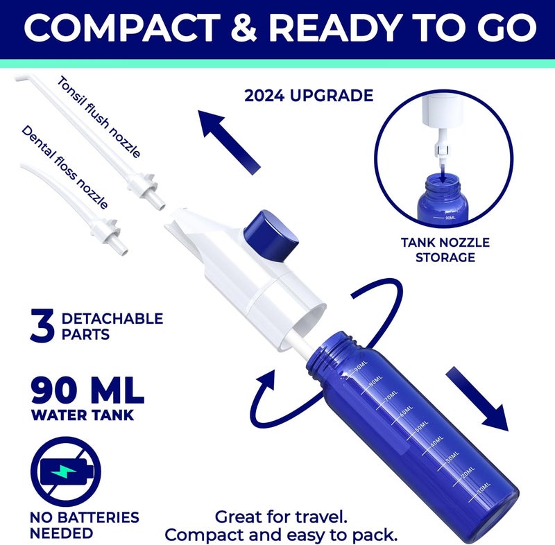 ORAVIX جهاز ORAVIX اليدوي لتنظيف الأسنان بالماء مزيل حصى اللوزتين جهاز ري الأسنان الناعم مزيل الفلوس الصغير منظف اللوزتين للسفر لتنظيف الأسنان في الفضاء أورالي - Image 2