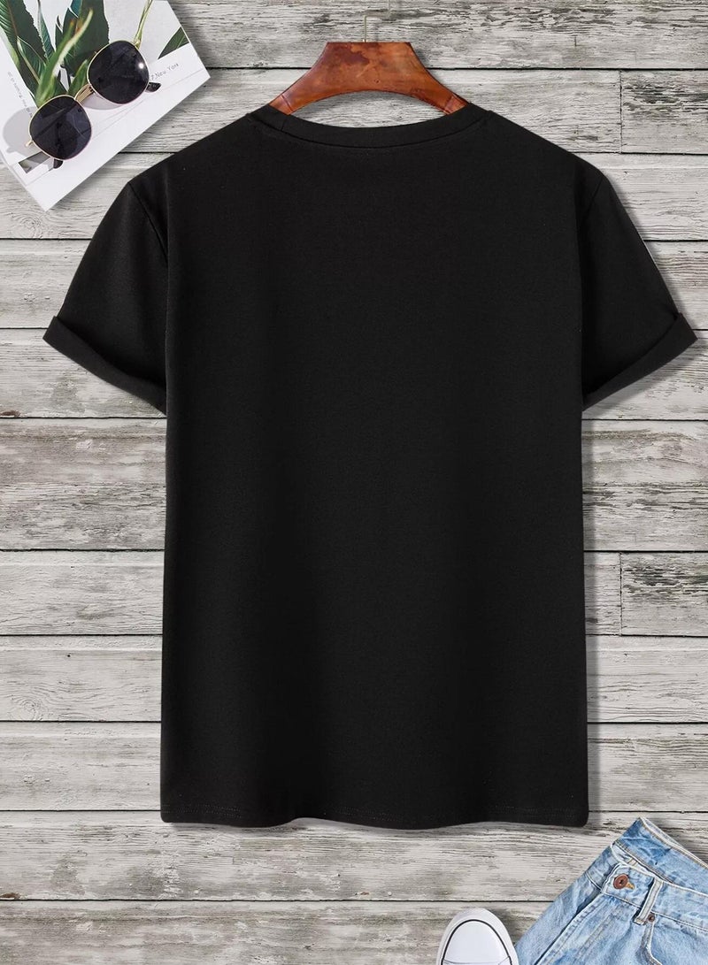 Share the Love Plain Black Round Neck X-Large T-Shirt for Men, 100% Cotton Crew Neck Tee, Soft Breathable Casual Basic T Shirt, Regular Fit Everyday Wear, Size 44 - Image 4