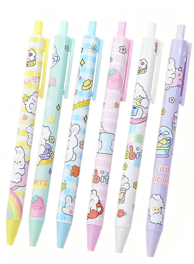 6 Pieces Gel Ink Pens Retractable Gel Pens Black Ink 0.5 mm Pens Fun Space Aesthetic Pens for Office School Kids Writing Journal Supplies Cute Pressing Gel Pens Cartoon Rabbit - Image 1