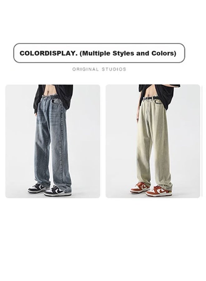 Dingfengbaoluo American-style Jeans For Men, Autumn And Winter High Street Straight-leg Loose Trendy Wide-leg Trousers, 505 Vintage Blue XL - Image 3