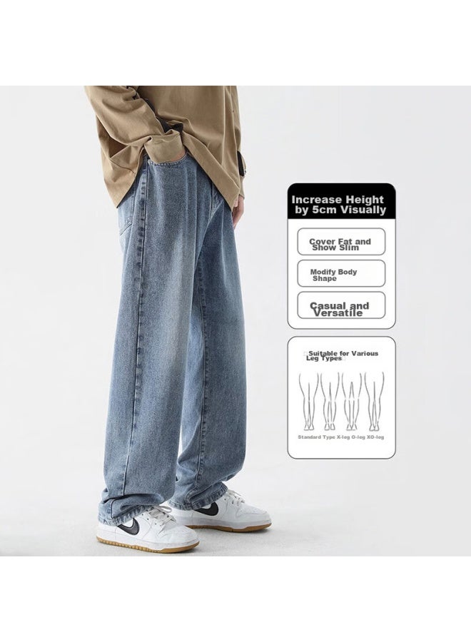 Dingfengbaoluo American-style Jeans For Men, Autumn And Winter High Street Straight-leg Loose Trendy Wide-leg Trousers, 505 Vintage Blue XL - Image 2