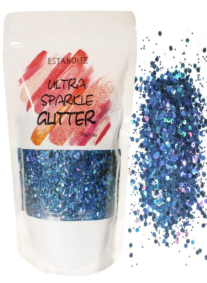Estanoite 100g Holographic Chunky Glitter, Craft Glitters for Arts & Crafts, Cosmetic Chunky Mixed Glitter, Body Glitter for Makeup, Face, Hair, Lips, Nails, Festival (Galaxy Blue) - Image 1