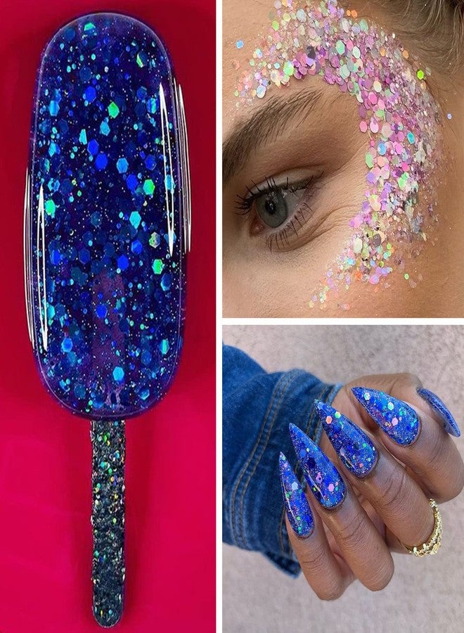 Estanoite 100g Holographic Chunky Glitter, Craft Glitters for Arts & Crafts, Cosmetic Chunky Mixed Glitter, Body Glitter for Makeup, Face, Hair, Lips, Nails, Festival (Galaxy Blue) - Image 5