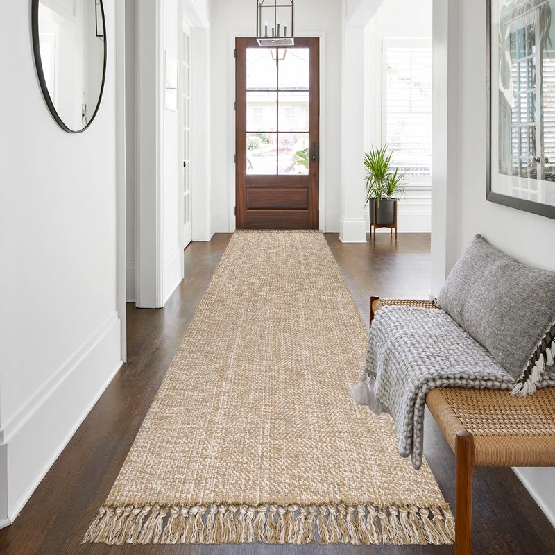 Collive Long Hallway Runner Brug 2.6 'x 10' Runner Runner Indoor Prud Brud Tan/Cream مضفر المطبخ منسوج المطبخ السجاد السجاد في الأرض الأمامية منخفضة لغرفة الغسيل غرفة نوم - Image 5