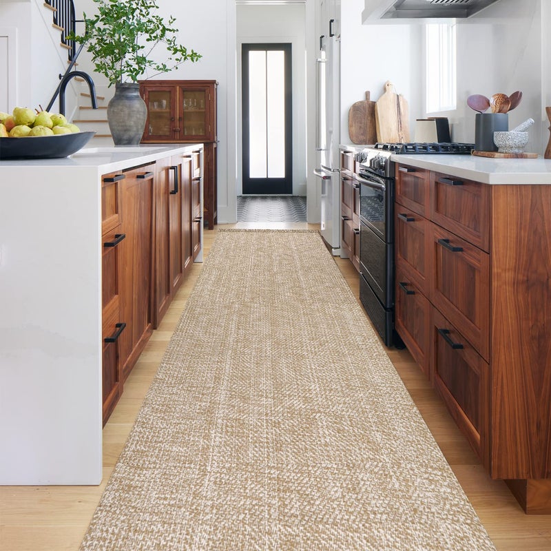 Collive Long Hallway Runner Brug 2.6 'x 10' Runner Runner Indoor Prud Brud Tan/Cream مضفر المطبخ منسوج المطبخ السجاد السجاد في الأرض الأمامية منخفضة لغرفة الغسيل غرفة نوم - Image 2