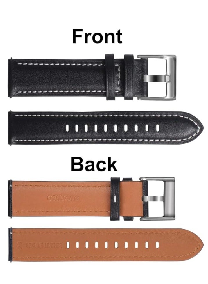 20mm Brown Leather Watch Band Compatible with Samsung Watch 3/4/5/6/Active/Active 2 - Huawei GT2 42mm - Ultra Soft Leather Replacement Strap for Men Women - Image 3