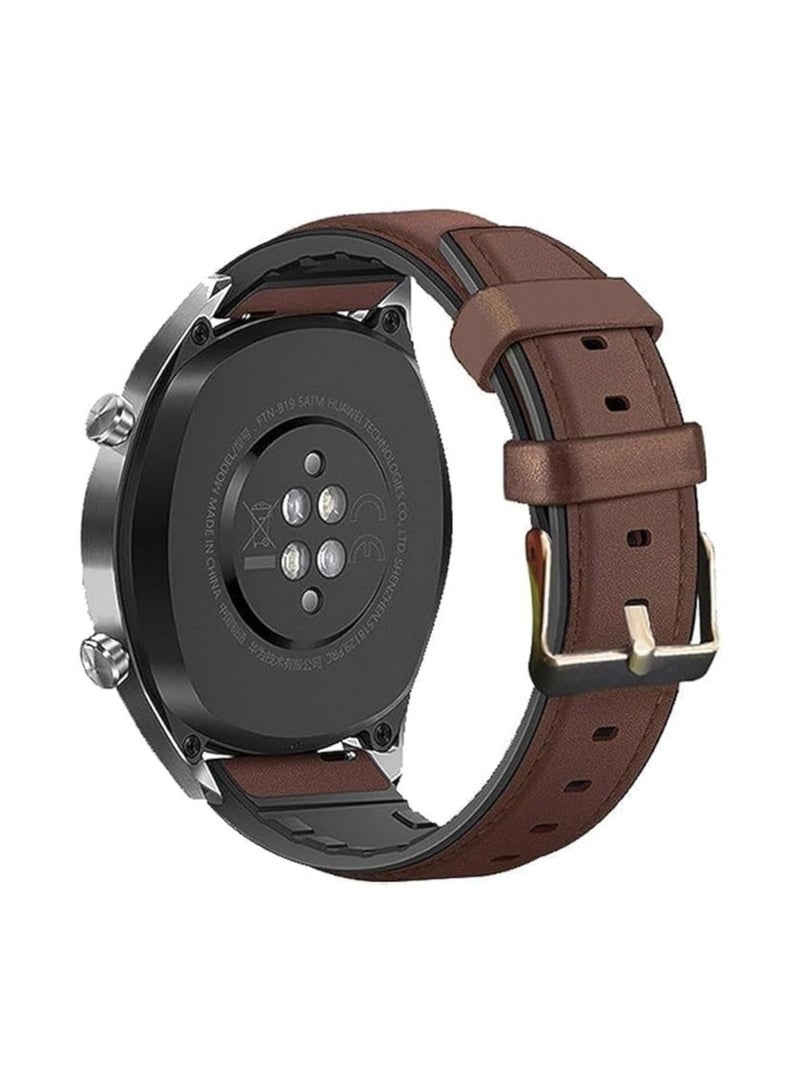 20mm Brown Leather Watch Band Compatible with Samsung Watch 3/4/5/6/Active/Active 2 - Huawei GT2 42mm - Ultra Soft Leather Replacement Strap for Men Women - Image 1